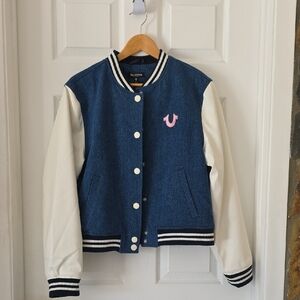 True Religion Blue and White Varsity Jacket - New